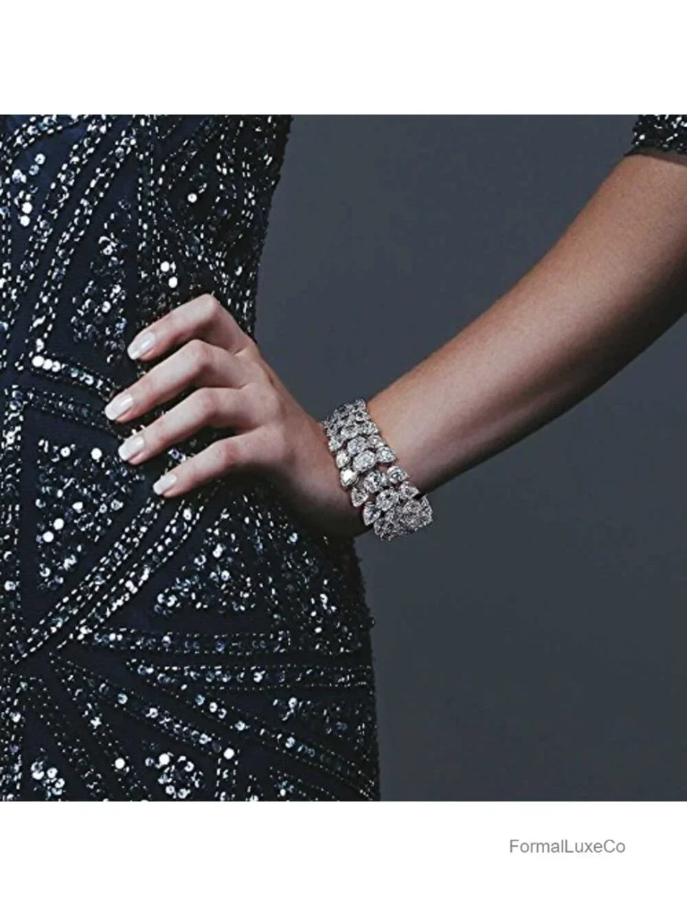 Multi Row Teardrop CZ Graduated Cluster Statement Bracelet Silver Plated